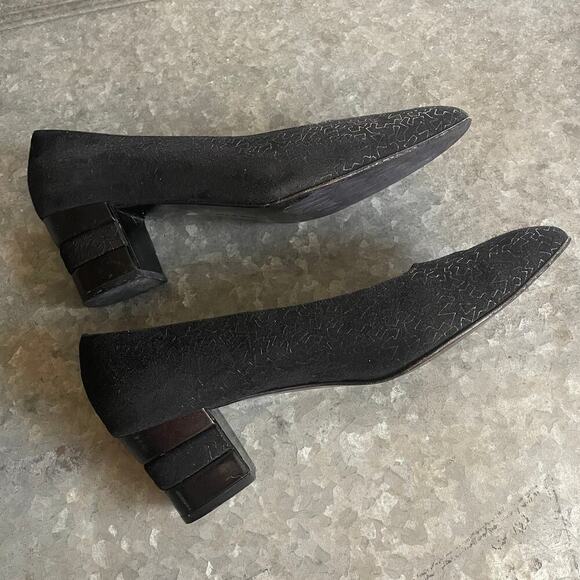 Vintage Salvatore Ferragamo Florence Suede Geometric Block Heel 10 Black Leather - Picture 6 of 9